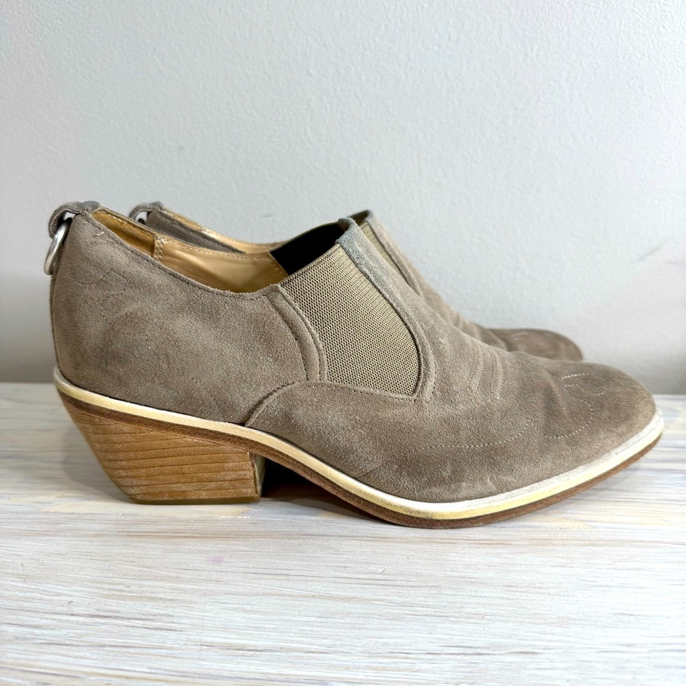 Rag & Bone Finlay Taupe Suede Western Pull-on Ankle Boots Wooden Heel‎ Size 9.5